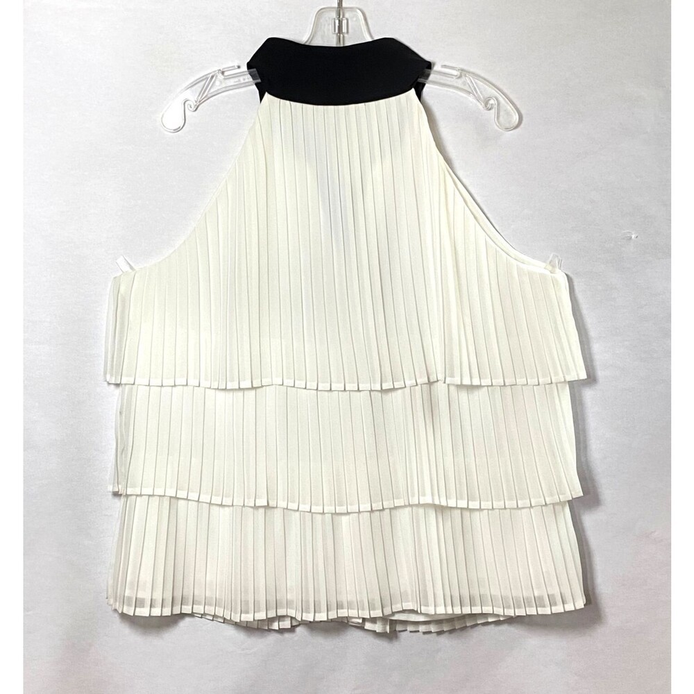 WHBM Tiered Pleats Tank Top Womens Size 14 Off White Black Necktie Lined NWOT - Picture 5 of 15